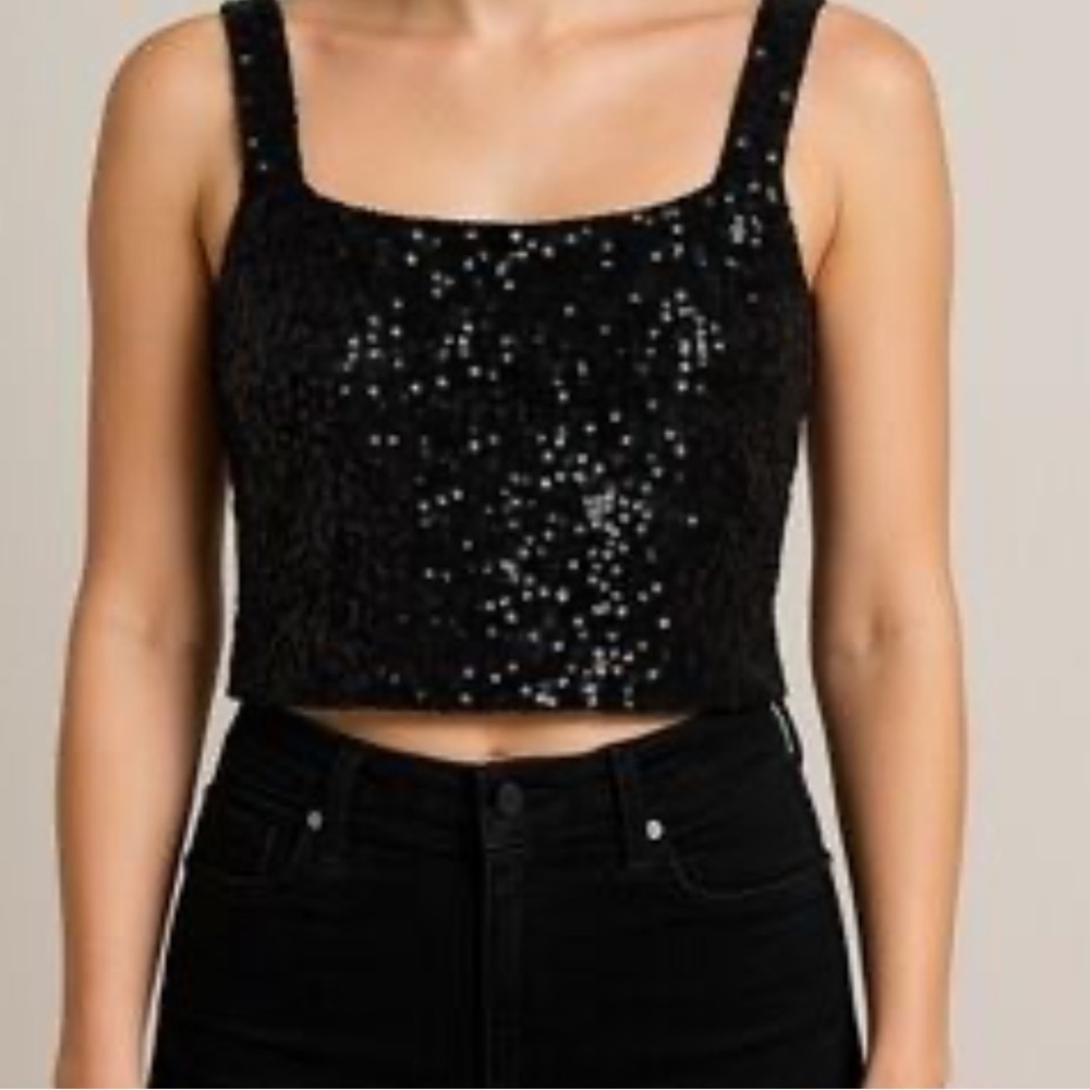 Rachel Zoe Black Sequin Camisole Sz L Women